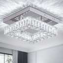 9.8" Mini Modern Crystal Chandeliers Square Flush Mount Ceiling Light LED Chandelier for Hallway Kitchen Foyer Dining Room 18 W 6000K Cool White