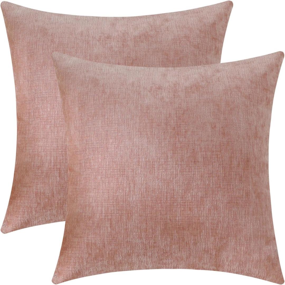 Jeneoo Blush Pink Decorative Throw Pillow Covers Soft Chenille Comfy Square Couch Cushion Cases for Living Room Sofa Decor (Set of 2, 14 x 14 Inches)