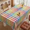 Rainbow Rectangle Plaid Tablecloth 63x87 Inch- Washable, Wrinkle Resistant- Perfect for Parties, Dining, and Home Decor