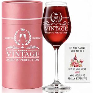 75th Birthday Gifts for Women, 1951 Vintage 18 oz Stemmed Wine Glass, Back in 1951 Old Time Information, 75th Brithday Gifts for Her, 75 Year Old Birthday Decorations for Female, Gift for Women 75s