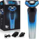 Electric Razor for Men, Rechargeable Waterproof Men Electric Shaver, Wet & Dry Shaving with Cordless Beard, Nose Hair Trimmer, 1 Hour Fast Charging (Blue)