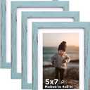 KINLINK 5x7 Picture Frame Turmaline Blue Set of 4, Wooden Photo Frames Matted 4x6 with Plexiglass for 4x6 with Mat or 5x7 without Mat for Table and Wall Display