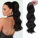 Claw Clip Ponytail Extension,20 Inch Brown Black Curly Wavy Ponytail Claw Clip in Hair Extension for Women Fluffy Natural Looking Synthetic Hairpiece for Daily Use(20 Inch,Brown Black)