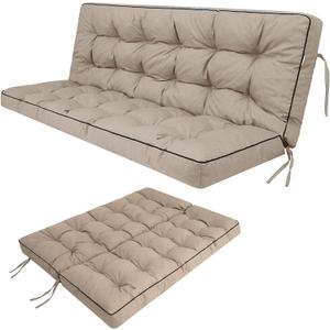 Swing Replacement Seat Cushions, 2-3 Seater Bench Cushions for Outdoor Furnitur with Backrest, Garden Recliner Seat Cushions Waterproof Sofa Pads (Khaki, 55x40in)