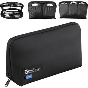 RIGHT AWAY Travel Tech PouchWaterproof Cord CaseElectronics Organizer Travel CaseCable Organizer Storage Bag For Phone, Charger, Accessories (Black,Medium)