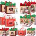 YOPPIX 16 Pack Large Christmas Gift Bag, Christmas Gift Wrapping Kit, Reusable Christmas Tote Bags, Non-Woven Shopping Bags for Xmas Gifts Wrapping Holiday Party Supplies
