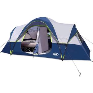 UNP Camping Tent 10-Person-Family Tents, Parties, Music Festival Tent, Big, Easy Up, 5 Large Mesh Windows, Double Layer, 2 Room, Waterproof, Weather Resistant, 18ft x 9ft x78in (Dark Blue)