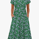 ANRABESS Women's Summer Short Sleeve A-Line Midi Dresses Casual Floral T-Shirt Dresses Flowy Beach Sundress with Pockets. Size M