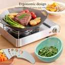 Frstem 2pcs Pottery Herb Stripper (Green Bowl+Herb Stripper),Handmade Ceramic Herb Stripper with Different Sizes of Round Holes,Kitchenware for Efficient Leaf Stripping