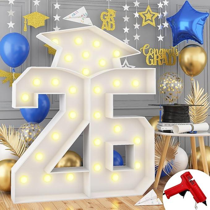 4.5FT 2026 Graduation Decorations, Large 26 Light Up Numbers Graduation Cap with Lights, White Mosaics Marquee 26 Numbers Kit for Class of 2026 High School College Graduation Grad Party Decorations