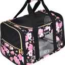 Petmolico Cat Carrier Soft-Sided Pet Bag for Small Medium Cats Puppies 16LBs - Airline Approved Cat Travel Carrier 3 Open Doors (Large,Pink Peony)