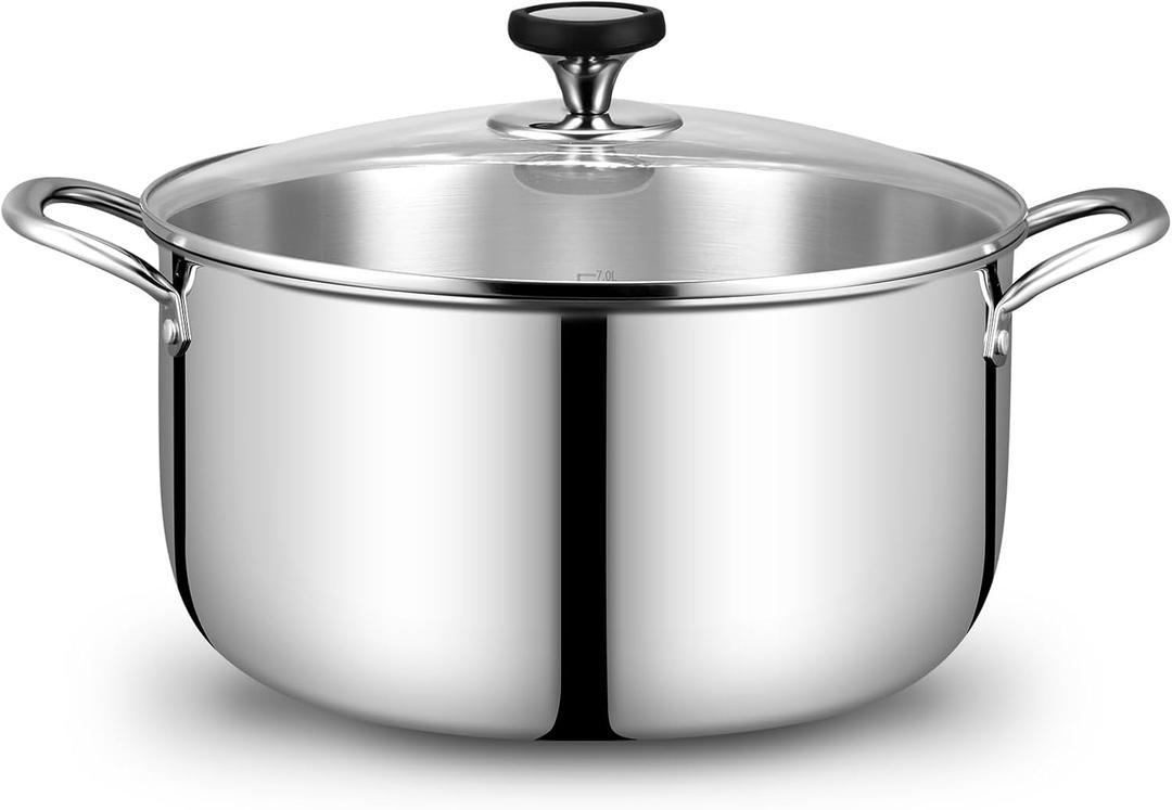 Tri-Ply Stainless Steel Stock Pot, 20 Quart Heavy Duty Induction Cooking Pot with Visible Lid for Pasta, Soup, Spaghetti, Sturdy & Double Handle, Dishwasher Safe