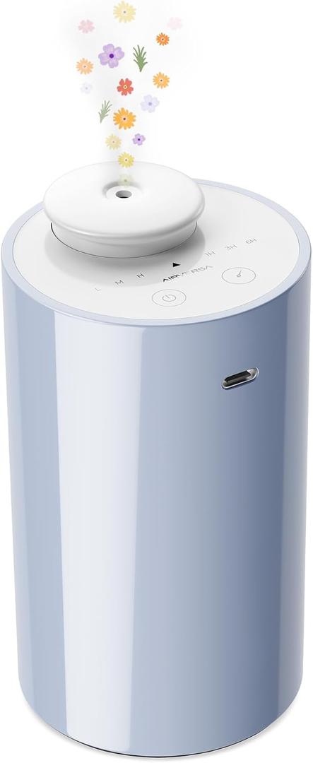 Airversa Waterless Diffuser for Essential Oil, Car Diffsuer, Battery Operated Nebulizer, 0.7 Fl Oz/ 20mL, Mini Scent Air Machine, 3 Timers & 3 Mist Levels for Home, Room, Office - AN6 Light Steel Blue