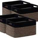 UBBCARE 4 Pack Storage Baskets for Shelves, Baskets for Organizing, Cube Shelf Storage Bin with Handles, Woven Storage Basket, 13"L x 9"W x 7.5"H, Black&Brown