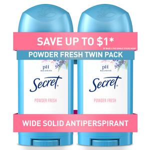 Secret Antiperspirant and Deodorant for Women, 24hr Sweat & Odor Protection, PH Balanced Protection, Gentle on Skin, Wide Solid, Powder Fresh Scent, 2.7 oz (Count of 1)