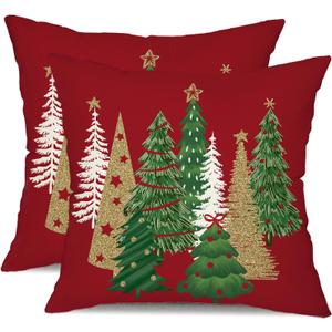 DFXSZ Christmas Pillow Covers 18x18 Inch Set of 2 Xmas Tree Decorative Red Throw Pillows Winter Christmas Decor for Home Couch TH-50C18