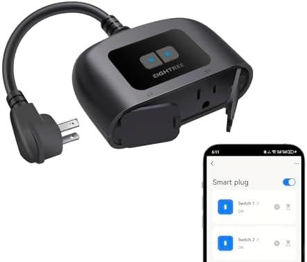 EIGHTREE Outdoor Smart Plug Waterproof IP44, Smart Outlet Plug with 2 Independently Controlled Outlets, Compatible with Alexa and Google Assistant, Voice & Remote Control, Timer&Schedule, 2.4GHz Only