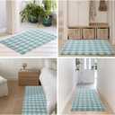 TYUU Waffle Runner Rug Bathroom, Long Boho Bathroom Rugs Non Slip Washable Absorbent Checkered Bathroom Mat Quick Dry Cute Bath Mat, 72"x24" Blue and White