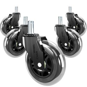 Office Chair Wheels Replacement Rubber Chair Casters for Hardwood Floors and Carpet, Set of 5, Heavy Duty Roller Blade Casters for Chairs Smooth & Silence Gliding Gaming Chair Wheels (Black)