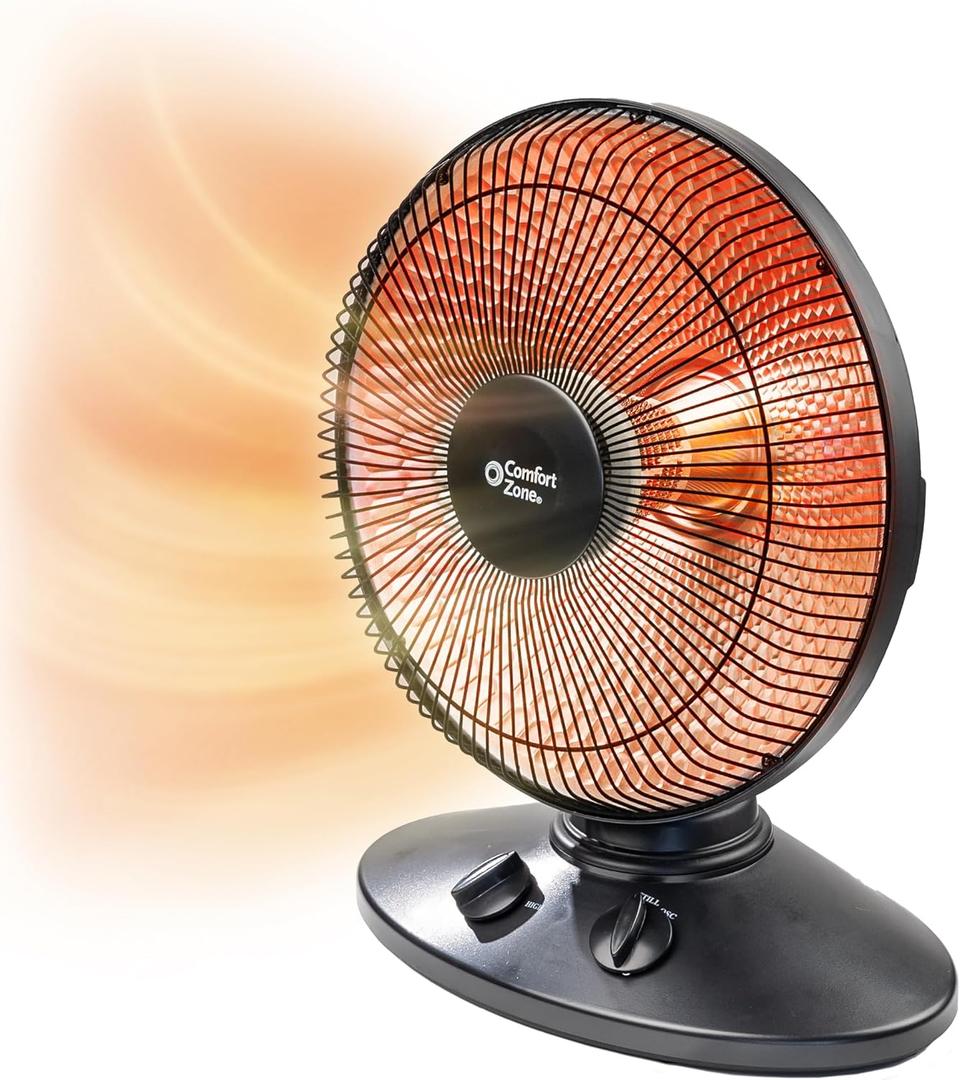 Comfort Zone CZ998 700/1,000-Watt Oscillating Parabolic Radiant Dish Heater with 7-degree Oscillation, Adjustable Tilt, Tip-Over Switch and Overheat Protection Sensor