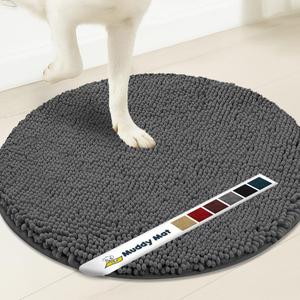 Muddy Mat Shown on TV Super Absorbent Microfiber Dog Door Mat for Muddy Paws, Non-Slip Washable Pet Rug, Quick Dry Chenille Entryway Carpet, Machine Washable Indoor Outdoor Mat, Grey Round 6ft