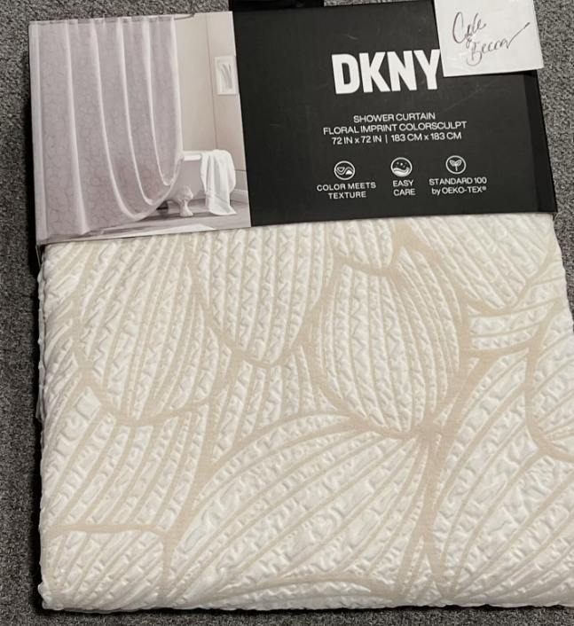 DKNY Fabric Shower Curtain Floral Imprint Colorsculpt Large Flowers Textured Newt, 70"×70"