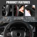Wevdn Genuine Leather Steering Wheel Cover, Stitch on Wrap, DIY Sewing Steering Wheel Protector, 15 Inch Breathable Non-Slip Steering Wheel Protector, Car Accessories (Black, Full Hole)