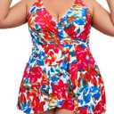 Aidonger Women's Swimdress One Piece Swimsuit Tummy Control Bathing Suit Plus Size Skirted Swimwear with Built-in Briefs (XL)