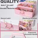 TERGOO 12in 3-Layer Plastic Craft Organizers and Storage, Portable Folding Tackle Box with Handle & Adjustable Dividers, Multipurpose Case for Sewing, Art Supplies, Medicine, Tools (White Pink)