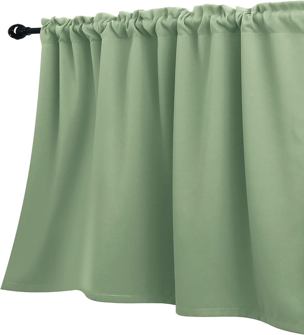KOUFALL Sage Green Valance Curtains,Boho Kitchen Curtain Valances for Winows Living Room Bathroom, 52 Wide x 18 Inch Length