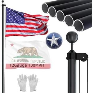 NELXINJO Heavy Duty 25FT Flag Pole -12 Gauge Extra Thick Aluminum Flagpole kit for Outside House,100MPH Wind Tested