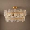 Hamilyeah 20" Gold Semi Flush Mount Ceiling Light Fixture, Modern Flower Glass Chandelier for Bedroom, Dining Room, Kitchen, Bathroom, Living Room