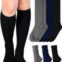 Shihanee 3 Pairs Winter Women Knee High Socks Long Ribbed Knit Slouchy Boot Socks Warm Gifts for Women Girls (Versatile Color)