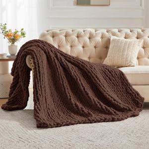 Carriediosa Chunky Knit Throw Blanket 50" X 60", 100% Hand Made Large Chenille Loop Yarn Soft Fluffy Throws for Couch Sofa Bed, Big Crochet Cozy Heavy Thick Cable Woven Blanket, Cocoa Brown