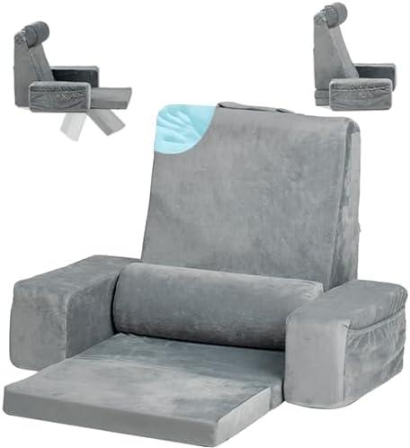 Reading Pillow for Bed Sitting Up,Sit Upright Floor Pillow with Seat Cushion,Comfortable Adjustable Back Height Support Pillow with Armrest,Backrest Pillow for Adults, Reading in Bed or Gaming,24" (Standard Width (Width: 16.9 inches), Grey)