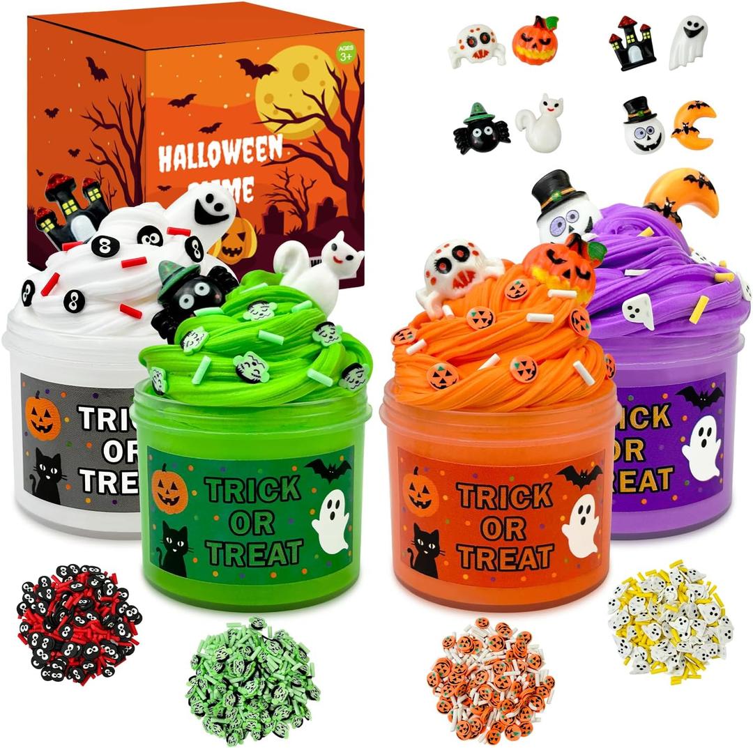 Halloween Slime Party Favors Supplies for Toddlers 8 PCS, Boo Basket Goody Gift Bag Stuffers for Kids, Non Candy Trick or Treat Toys Items, Small Carnival Classroom Games Activities Stuff for Boys Girls