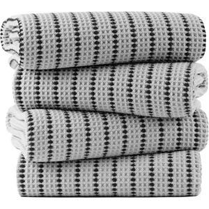 POLYTE 430 GSM Microfiber Oversize Quick Dry Lint Free Bath Towel, 60 x 30 in, 4 Pack (Waffle Weave)