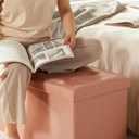 HAUSFRAU Ottoman with Storage Bench Folding Foot Rest Stool Pink