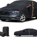 Waterproof Car Cover for 2018-2025 Honda Accord, Custom fit All Weather Heavy Duty Sedan Car Cover with Zipper Door & Windproof Bands for Rain Snowproof UV Windproof Protection (Black)