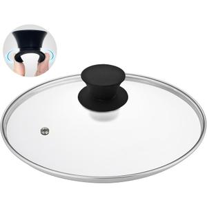 Glass Lid for 9.5 Inch Cast Iron Skillets Frying Pans, 24 cm Tempered Lids for Dutch Ovens, 9.5 In Pan Cover with Stainless Steel Rim for Stock Pots, Heat Resistant Handle, Dishwasher Safe