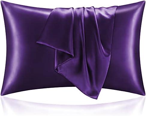 BEDELITE Satin Pillowcase for Hair and Skin, Super Soft and Cooling Similar to Silk Pillow Cases 2 Pack with Envelope Closure, Gift for Women Men(20"x26" Standard Size, Plum Purple)
