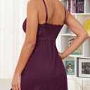 Ababoon Sexy Lingerie Women Lace Modal Sleepwear Chemises V-Neck Full Slip Babydoll Nightgown (Small, Dark Cherry)