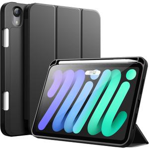 JETech Case for iPad mini (A17 Pro, 2024 Model, 7th Generation) / mini 6 (2021 Model, 6th Generation), Slim Tablet Cover with Soft TPU Back, Auto Wake/Sleep (Black)