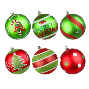 6Pcs 4" Large Outdoor Christmas Ornaments, Xmas Tree Elf Swirl Ball Decoration, Big Red Green Christmas Ornament, Giant Glittering String Ball Plastic Hanging Decor for Yard Lawn Holiday Party