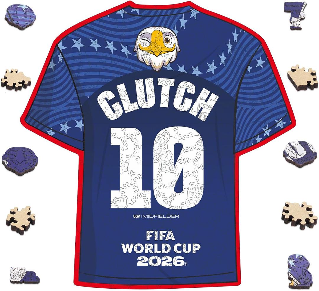 FIFA WorldCup2026 Wooden Puzzle Collectible Clutch Jersey 200Pcs DecorGift 5MM Thick Officially Merchandise, Unique shape Clutch T-Shirt Jersey design, Gift for Adult & Soccer Fan;11.8x11.3in Wall Decor