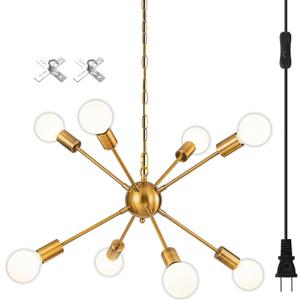 SineRise Plug-in Sputnik Chandeliers Gold, 8 Lights Modern Sputnik Lighting Fixture with Adjustable Height for Dining Room, Living Room, Kitchen, Bedroom and Hallway