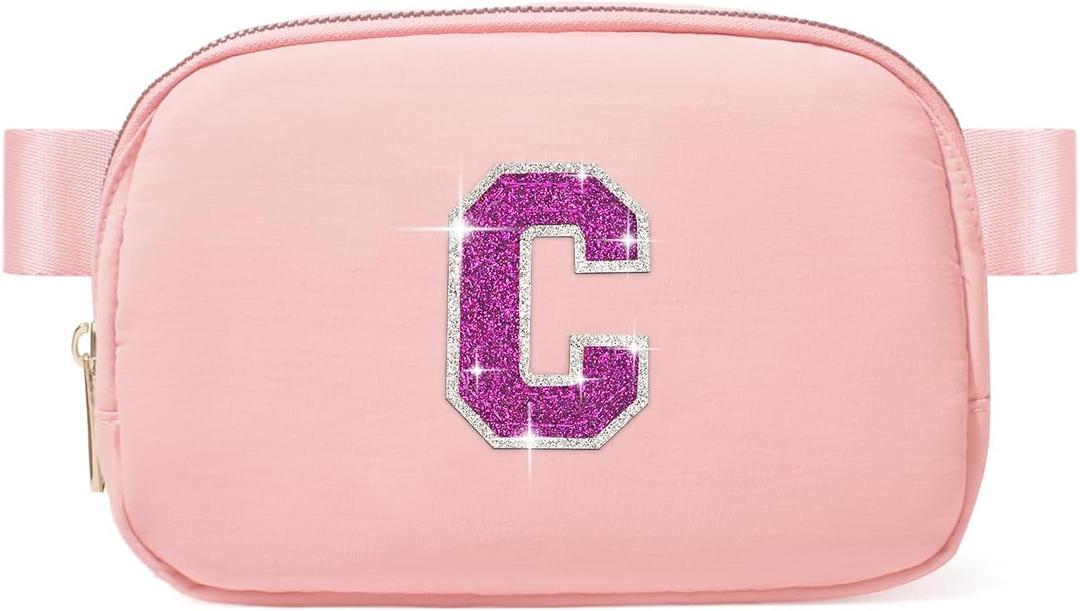 6 7 8 9 10 11 12 Year Old Girl Gifts Personalized Birthday Gifts for Her Sister Daughter Initial Crossbody Bag Fanny Pack Purse for Teen Girl Gifts Trendy Stuff Preppy Stuff (Light Pink-C)