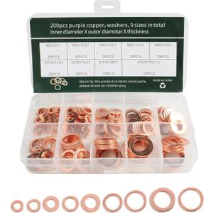 200PCS Crush Washer Assortment, M5-M14 Metric Copper Washers, Suitable for Most Vehicles