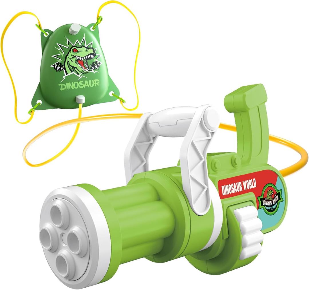 Kid's Water Gun Dinosaur 1.8L Backpack Set, Cartoon Design, Pull Out Water Blaster, Summer Outdoor Remote Controlled Water Toys, Outside Backyard Fun Squirt Guns for Kids Ages 3 4 5 6 7 8