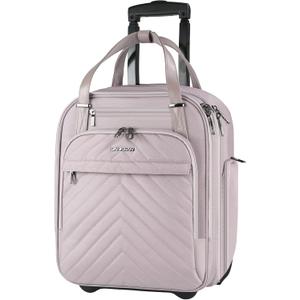 VANKEAN Carry On Underseat 16-inch Multi-functional Underseater Lightweight Overnight Suitcase with Wheels, Roller Case for Women Travel Business, Light Dusty Pink